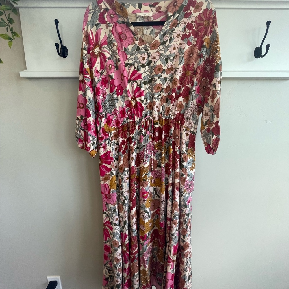 entro Floral Maxi Dress in Pink, Olive & Mustard